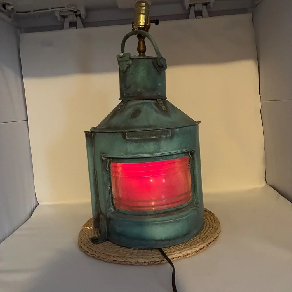 1943 WWII British Navy Ship Lantern Lamp Bow Port Patt 23 Copper Nautical - PAIR